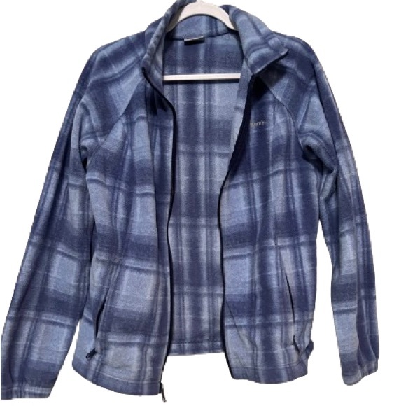 Columbia Large Fleece Jacket Blue Plaid Pattern EUC - Picture 1 of 3